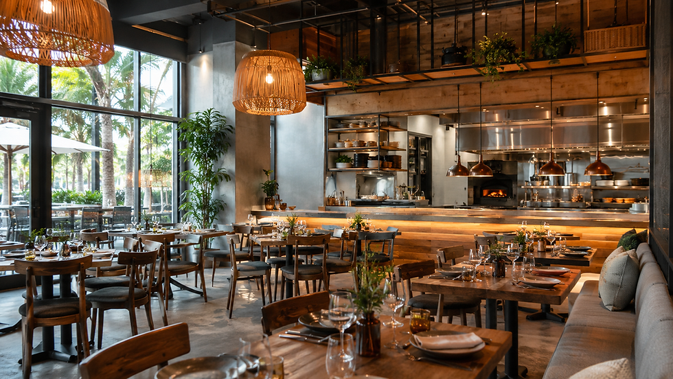 Contemporary restaurant dining room in Doral, Florida
