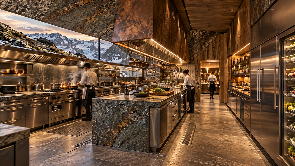 Alpine camouflage chef’s service kitchen