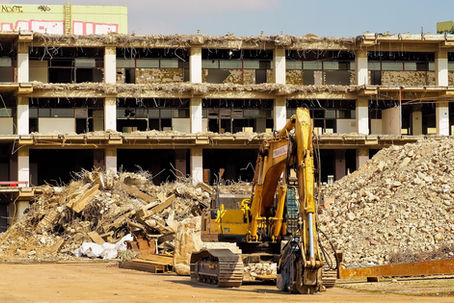 Construction site demolition excavator