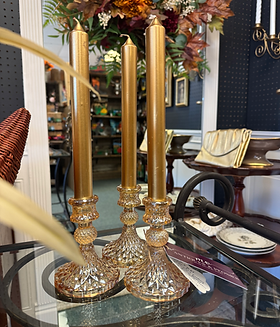 3 Amber Glass Tapered Candle Holders