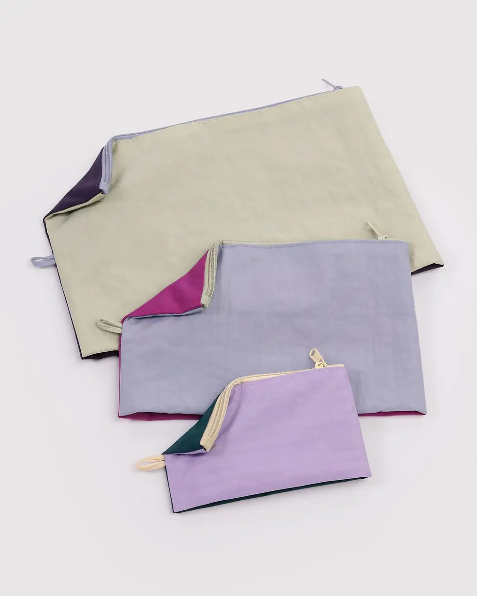Thumbnail: Baggu Go Pouch Set Lagoon Mix Detailaufnahme flach zusammengelegt