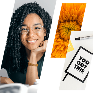 Photo collage of a woman, orange flower, and sign that says "you got this"