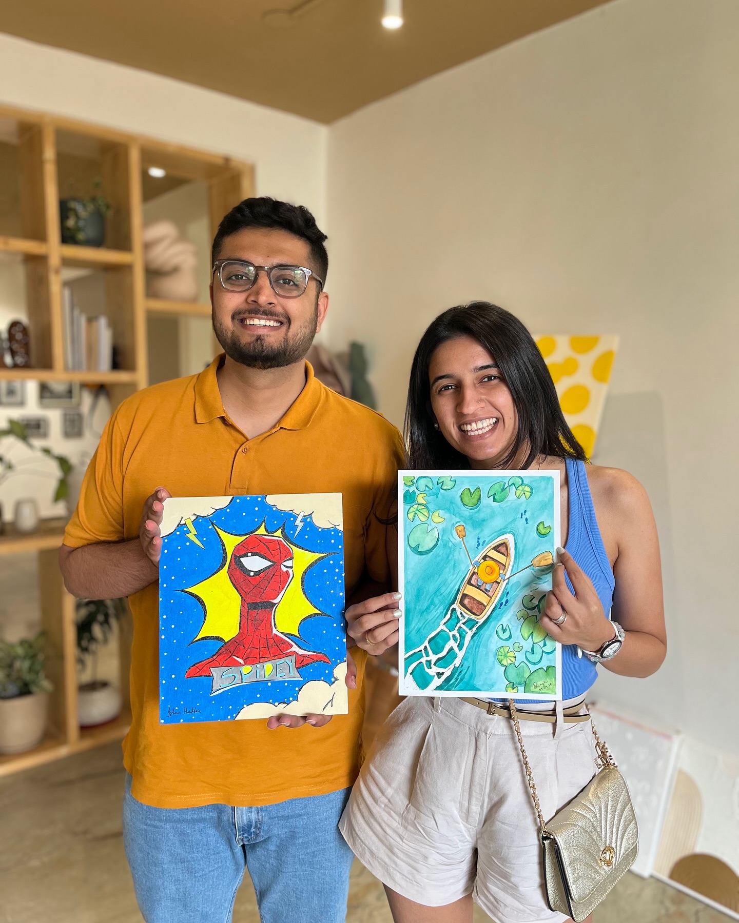 Guests with a finished canvas at Alive Studio Gurgaon