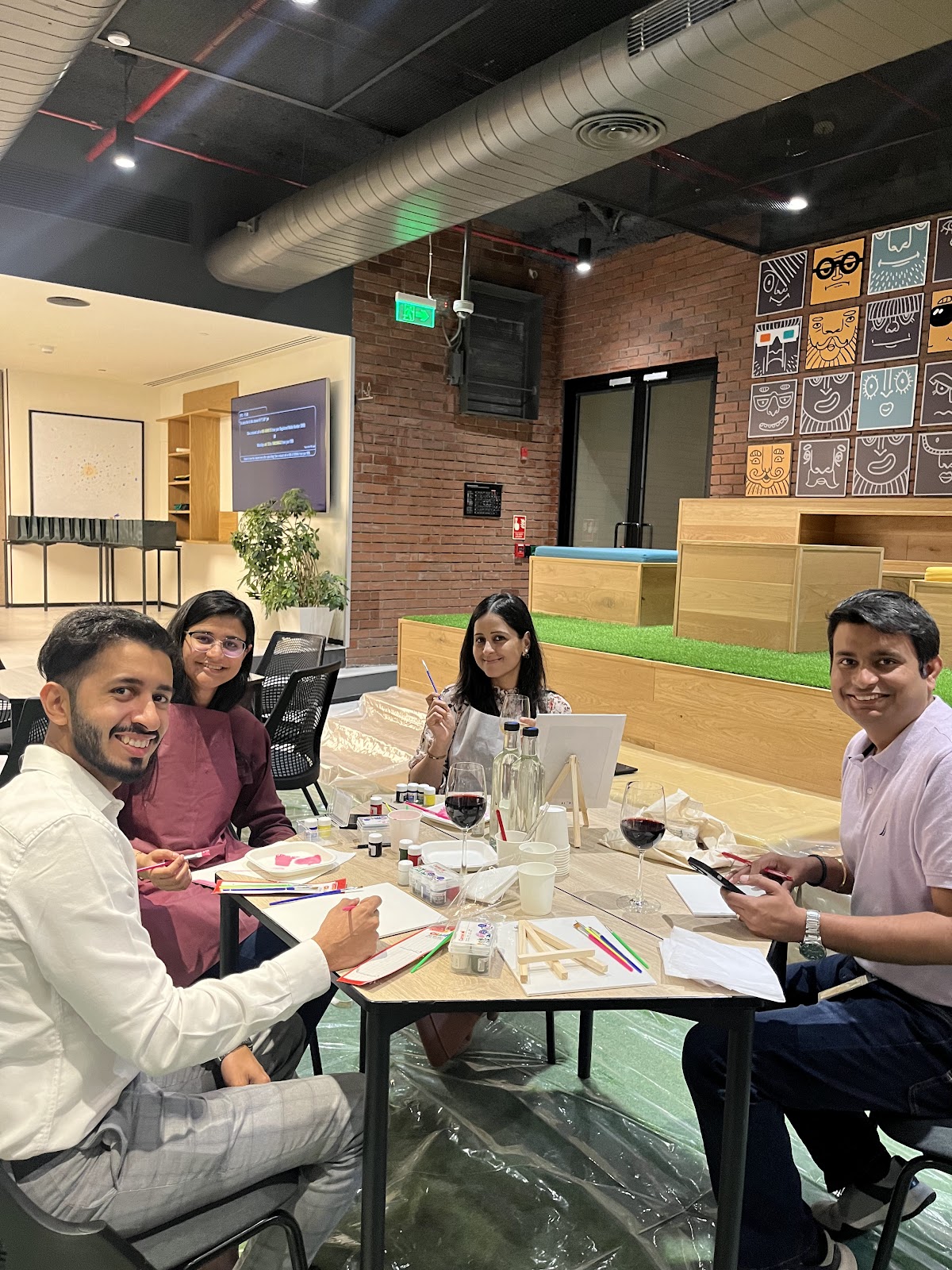 An art session set up in a company office