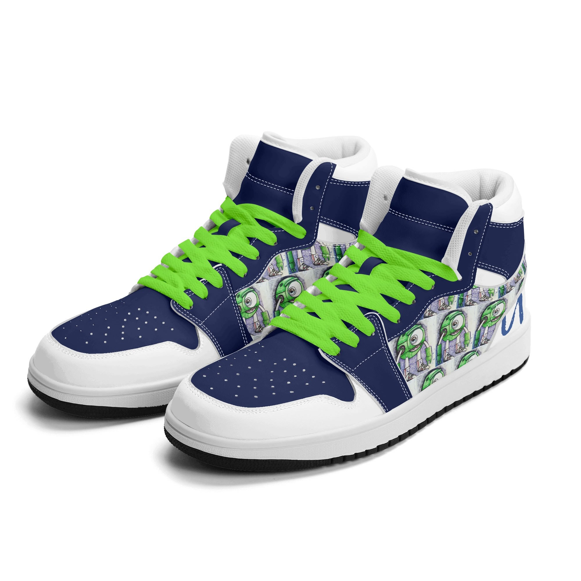 Uncommon Custom Blue Alien BA+ Leather Sneakers