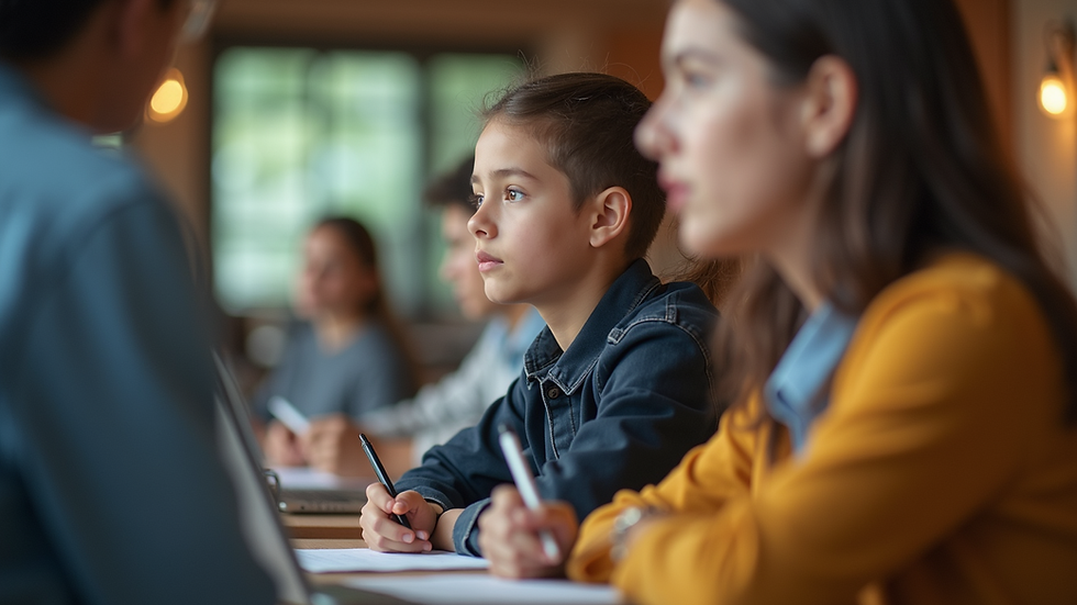 Eye-level view of a young person attentively participating in a workshop