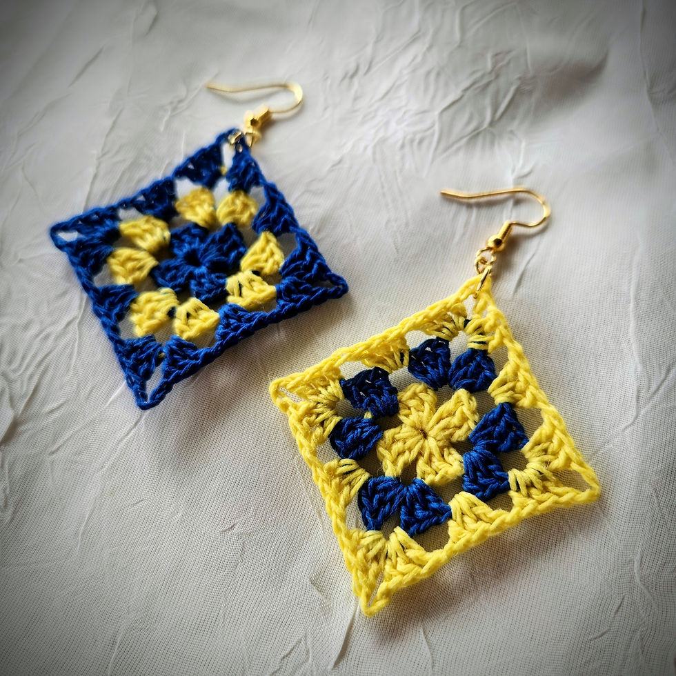 Thumbnail: Granny Square Earring - Yellow and Blue
