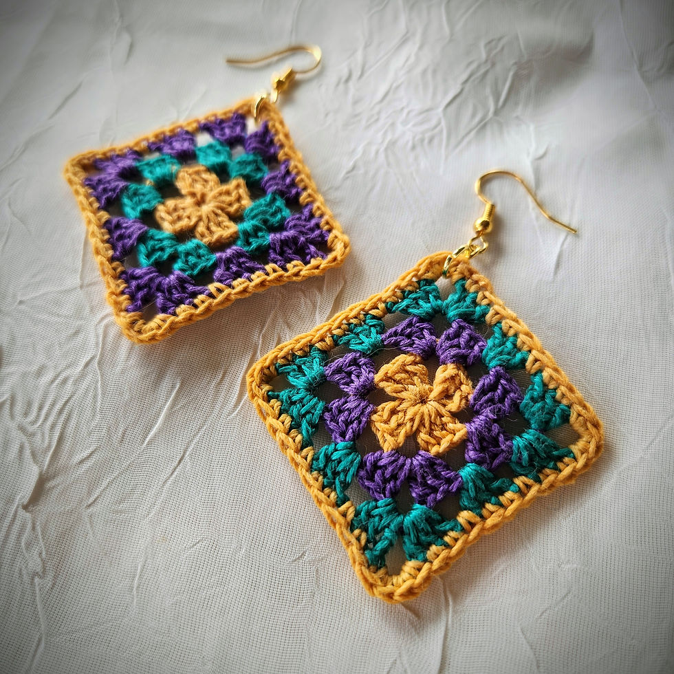 Thumbnail: Granny Square Earring - Mardi Gras
