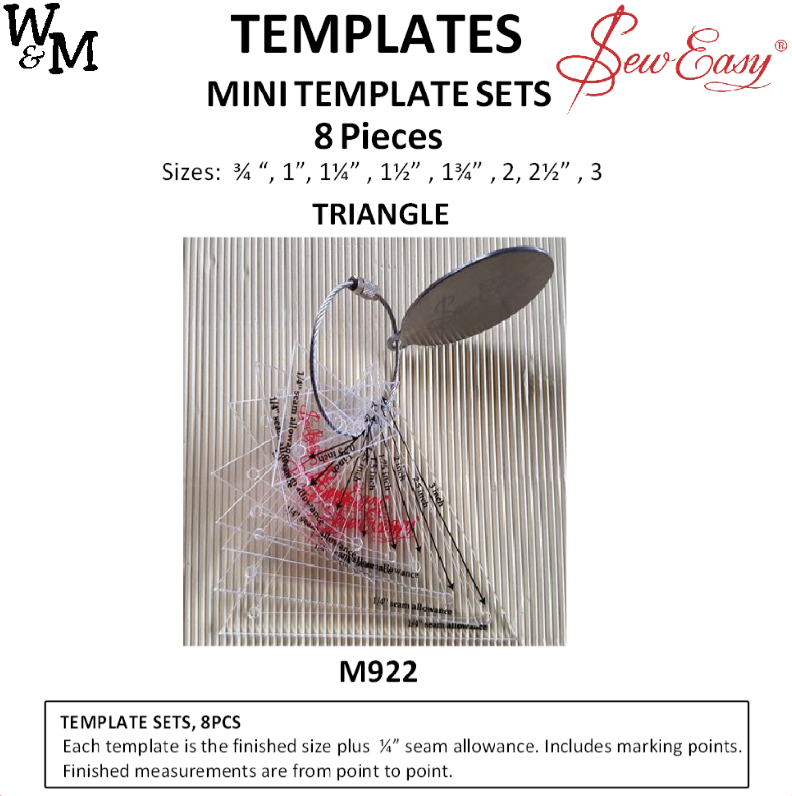 Sew Easy Mini Patchwork Set Ruler Template Triangle 8 Pieces