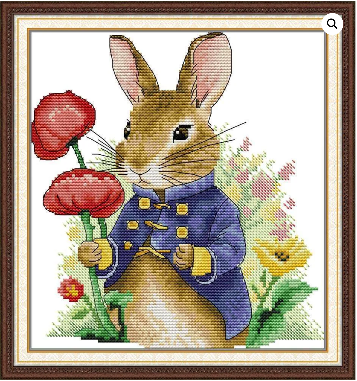 Cross Stitch Kit Unprinted 16CT 100% Cotton Bunny With Flowers