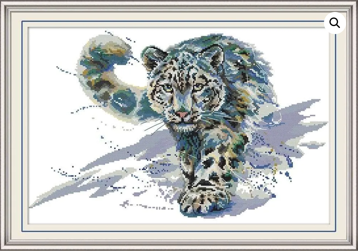 Cross Stitch Kit Unprinted 16CT 100% Cotton Snow Leopard 3