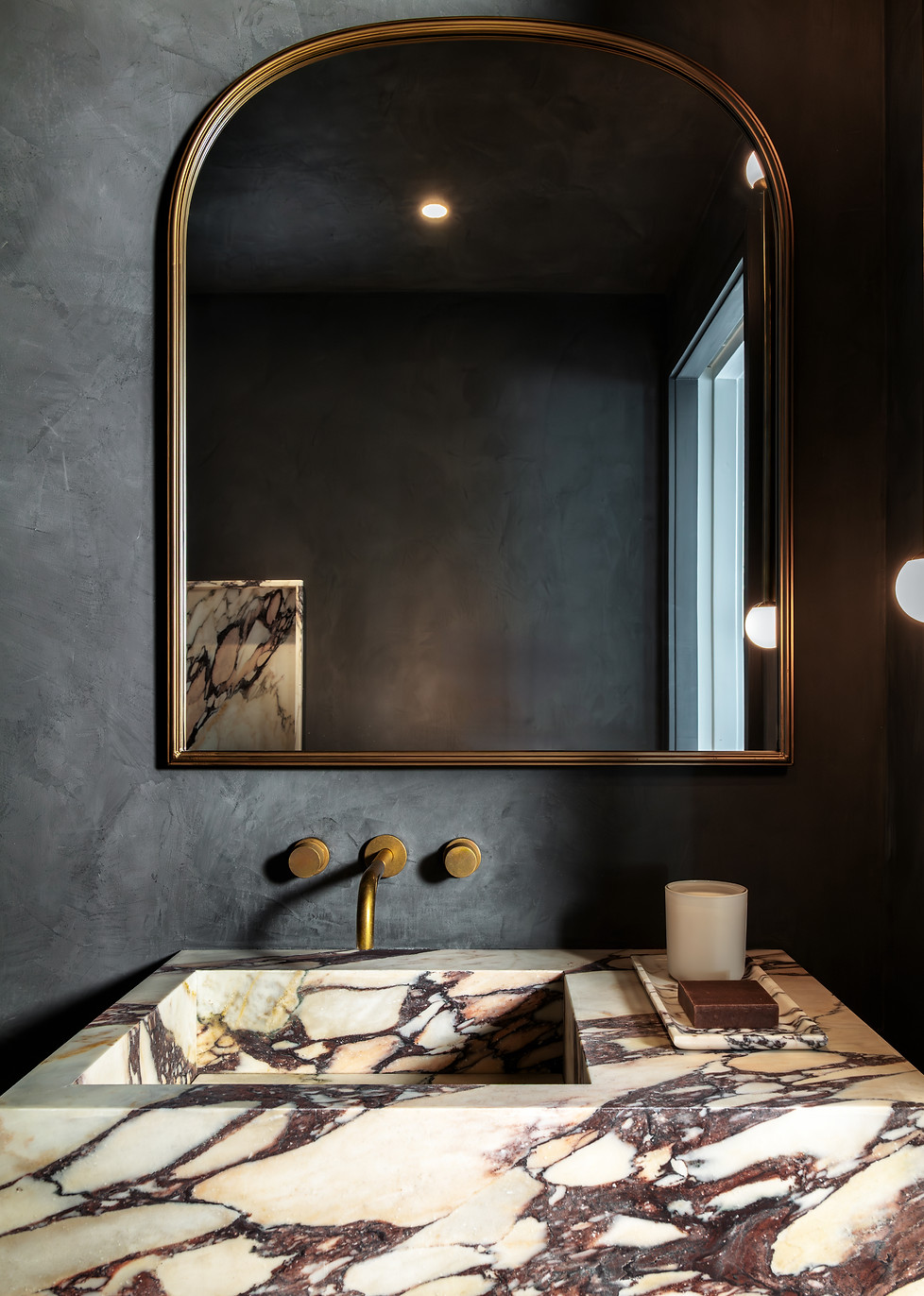 Studio Ocra interior renovation powder room marble custom sink