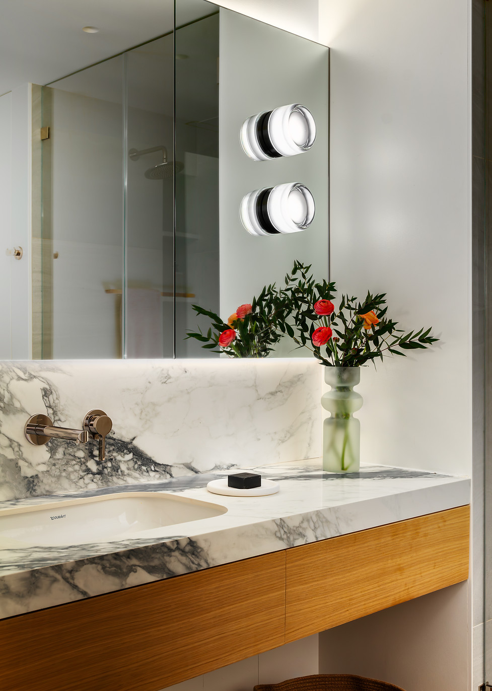 Studio Ocra interior design luxury bathroom design sink and mirror with integrated lighting