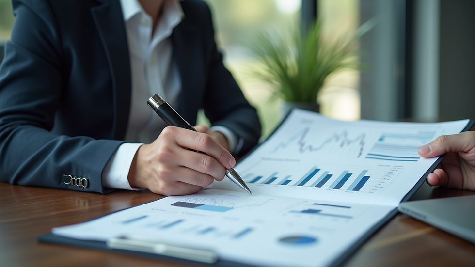 Close-up view of a financial advisor explaining charts to a client