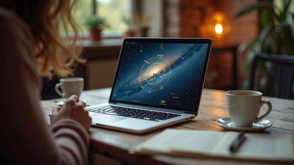 Vue rapprochée d’un ordinateur portable affichant un cours d’astrologie en ligne