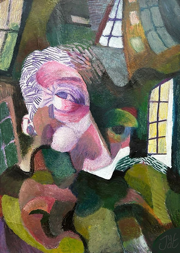 Drawing, carzy face, male, abstraction, Picasso, windows, eyes, green and black, bright and dark 
