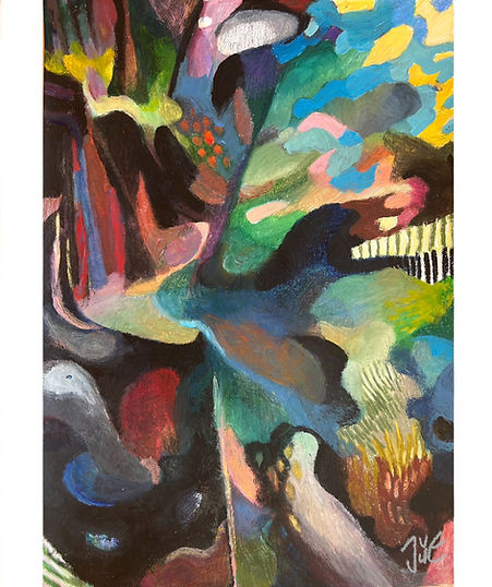 expressionistic and abstract drawing of a park with trees