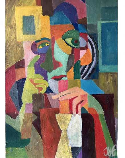 Cubist painting of a man with a tie