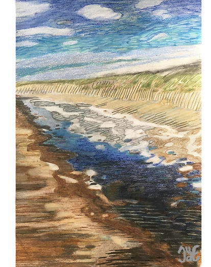 drawing of a beach and waterreflections