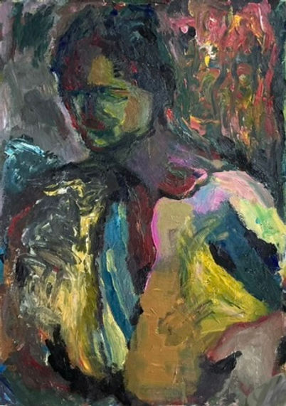 painting of a sad women, figurative, expressionism, emotional