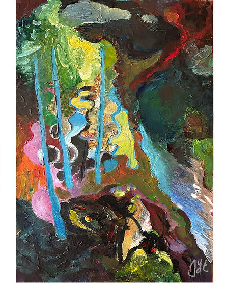 Painting of nature, including monsters and fairies