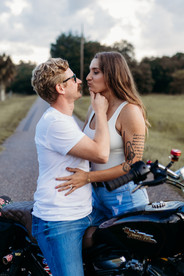Motorcycle couple photoshoot sunset