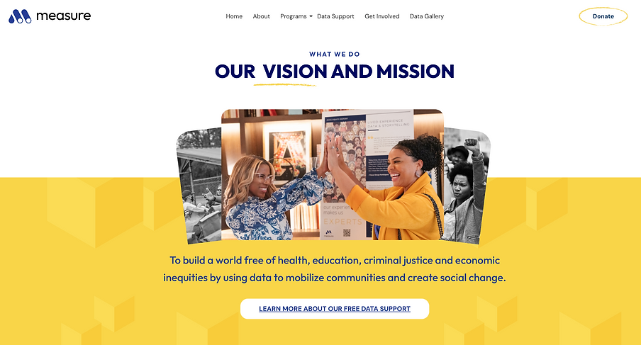 Measure's homepage showing their mission on vision.