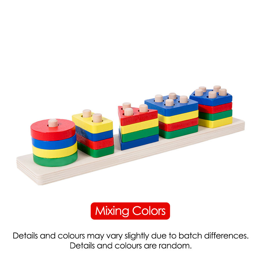 Miniatura: Brinquedo Montessori de Encaixe em Madeira – Formas Geométricas Coloridas