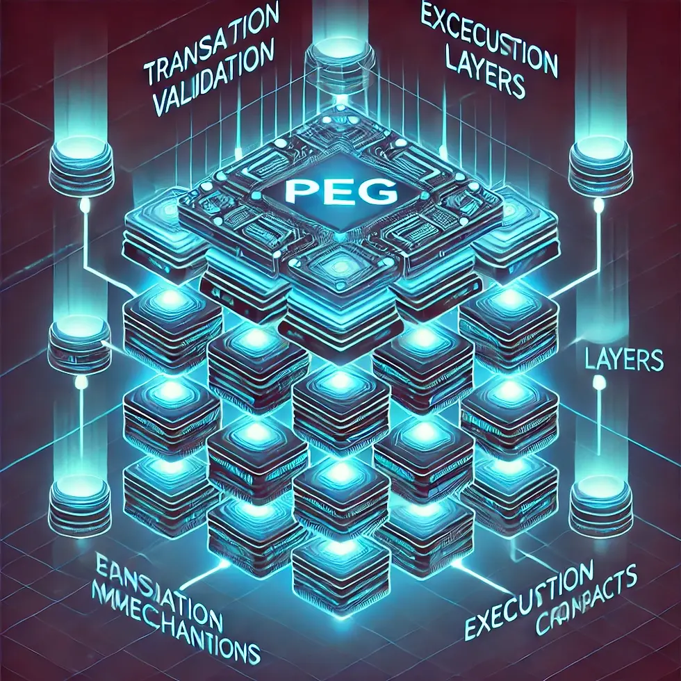 DALL·E 2025-03-13 09.50.37 - An illustration of PEG’s layered blockchain processing, showc