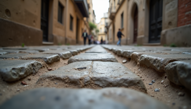 Eye-level view of a historic stone pathway in Istanbul, symbolizing the connection between past and future