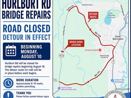 Puente de Hurlburt Road en Great Barrington cerrará por obras de rehabilitación