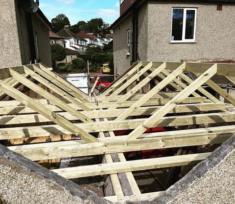 'Before' photo of timber roof constructed by LMT Roofing and Building Ltd, from a different angle