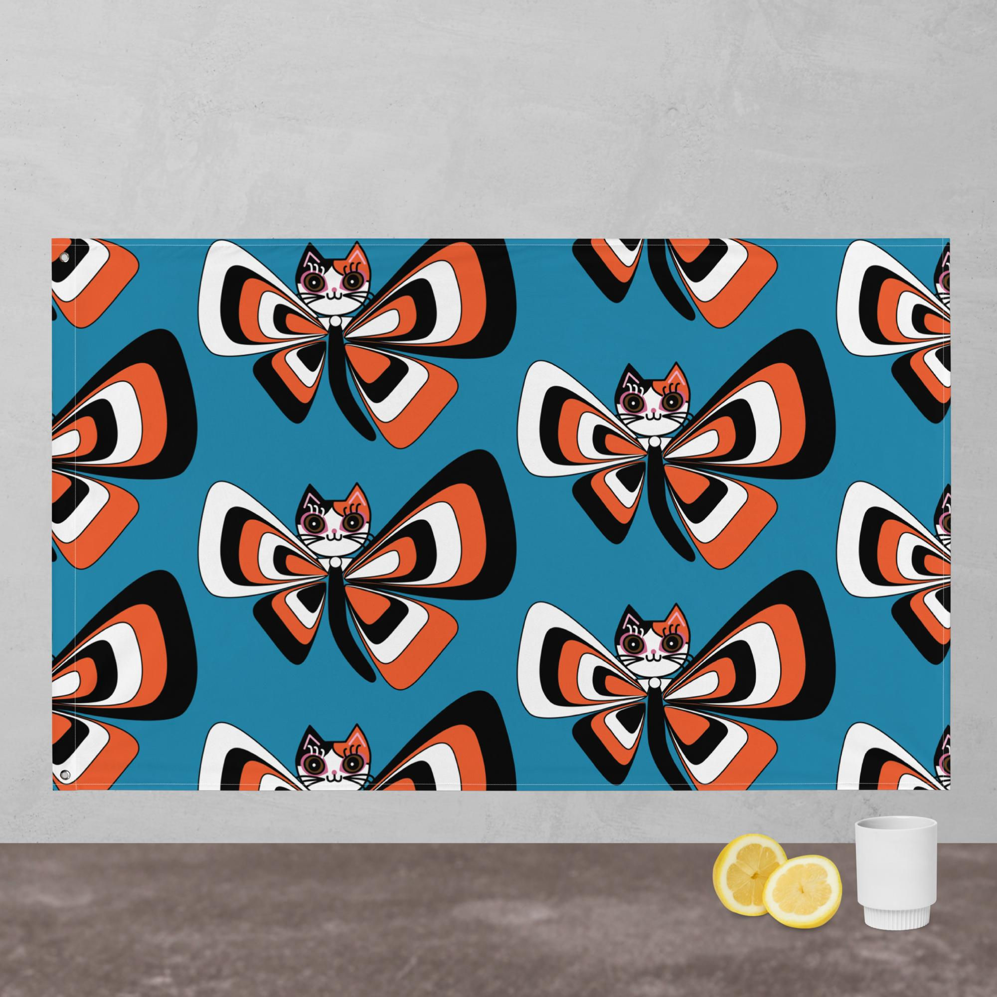 Flag printed psychedelic cat butterfly
