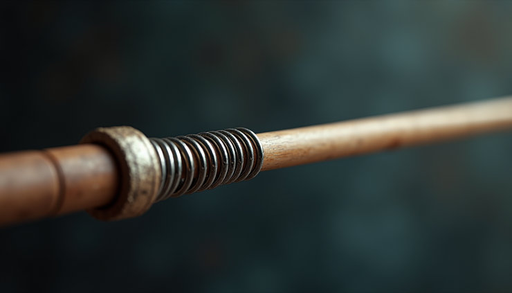 Close-up view of a spring loaded bo staff showing its flexible mechanism