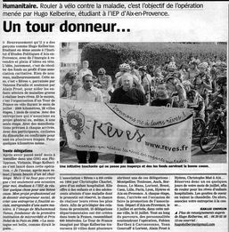 Hugo Kelberine | Tour de Rêves | Association Rêves | Article presse | 2010 | La Marseillaise | Jean Luc Chovelon