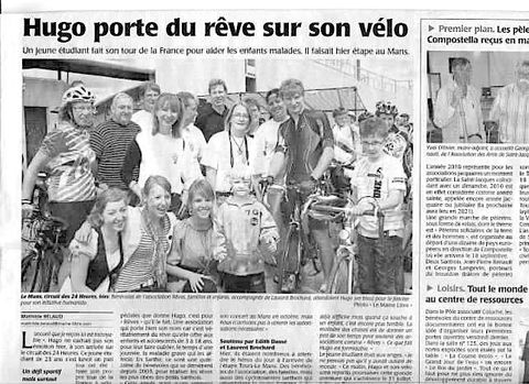 Hugo Kelberine porte du rêve sur son vélo | Article Presse | Tour de Rêves | Association Rêves | Le Mans