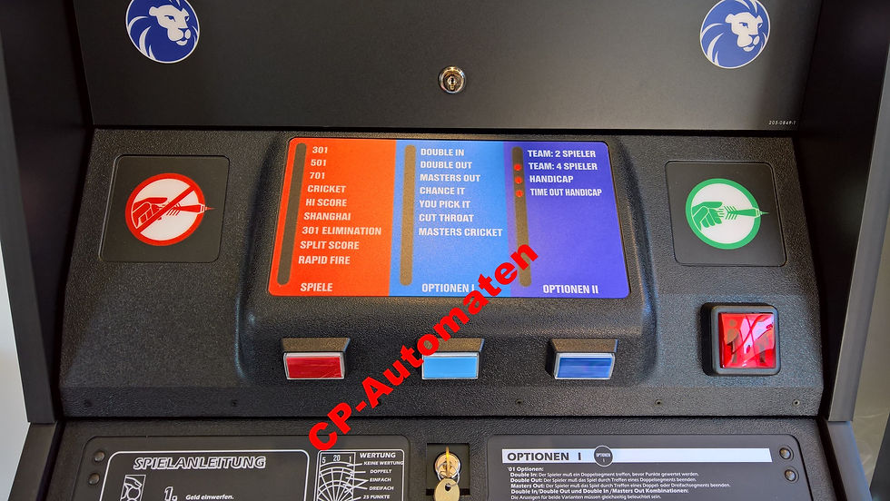 Miniaturbild: Löwen Dart HB 9, Löwen Dart HB 8, Turnier Dart, cp-automaten, C+P , Automaten, CP, Spielwahlpanel, Logo werfen, nicht werfen