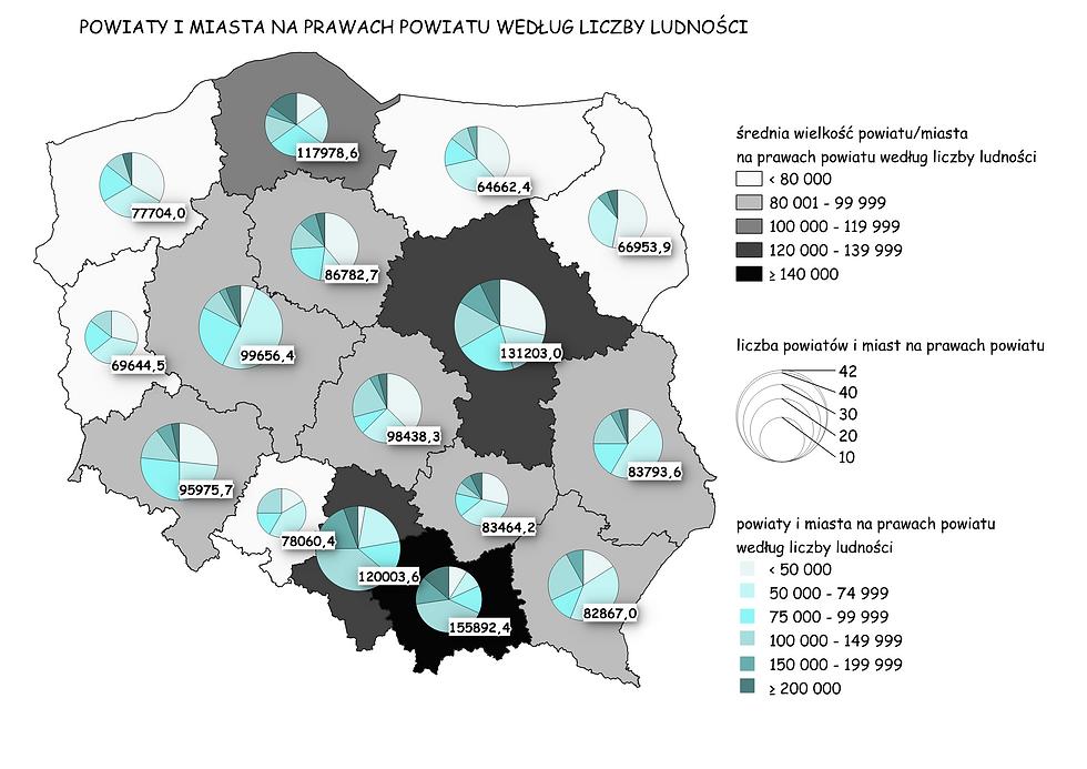 Powiaty i miasta na prawach powiatów według liczby ludności w Polsce w roku 2023