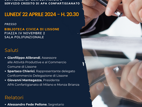 LISSONE - Evento: "Il miglior accesso al credito per le imprese", 22 Aprile ore 20.30