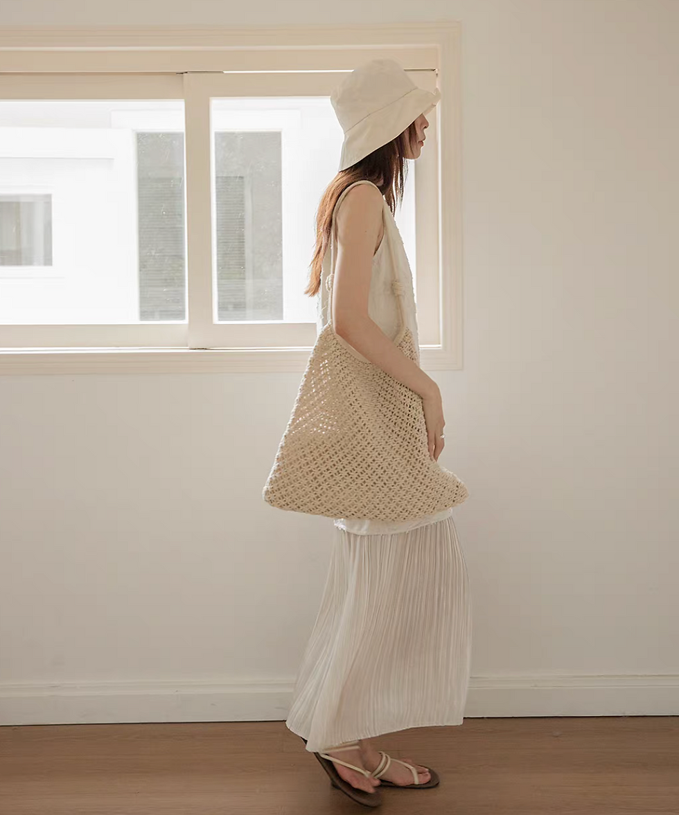 Thumbnail: Floral embossed beige ivory docking satin pleated sleeveless dress