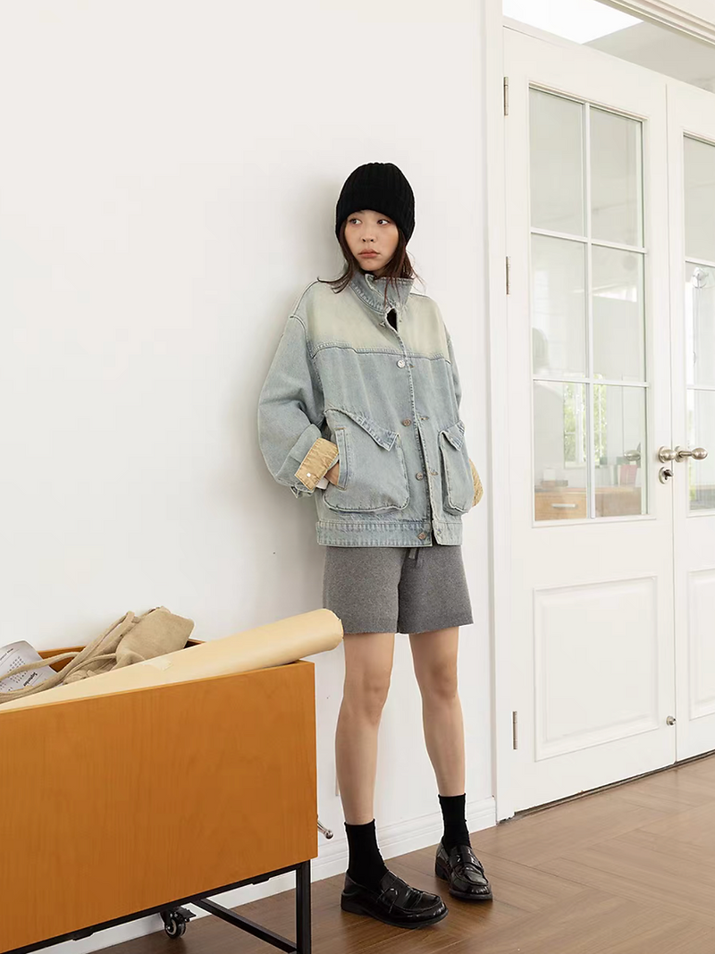 Wool rayon poly drawstring knitted elasticated shorts 13