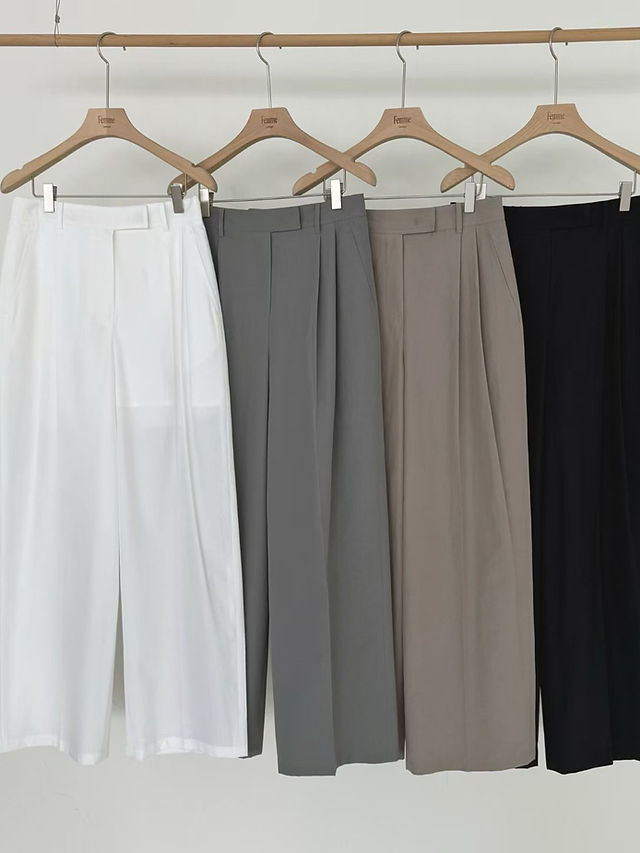Cotton poly high waisted back elasticated pleated straight pants  9