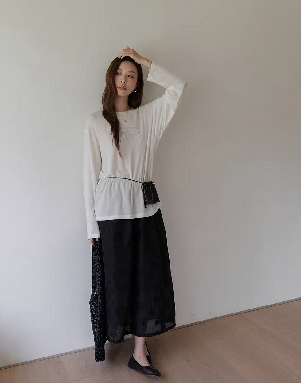 Thumbnail: Tencel poly elasticated embossed layered skirt