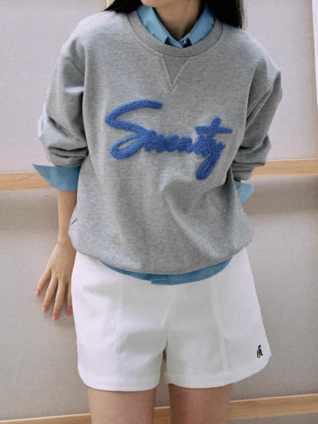 Grey cotton embossed crewneck sweater 4