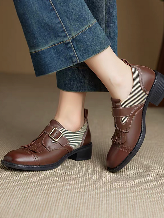 Tassels fabric docking calf leather loafers 1