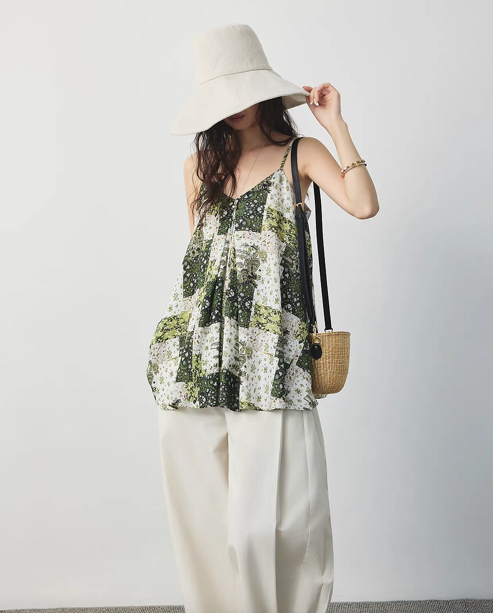 Thumbnail: Botanical docking cotton linen rayon pleated flare camisole