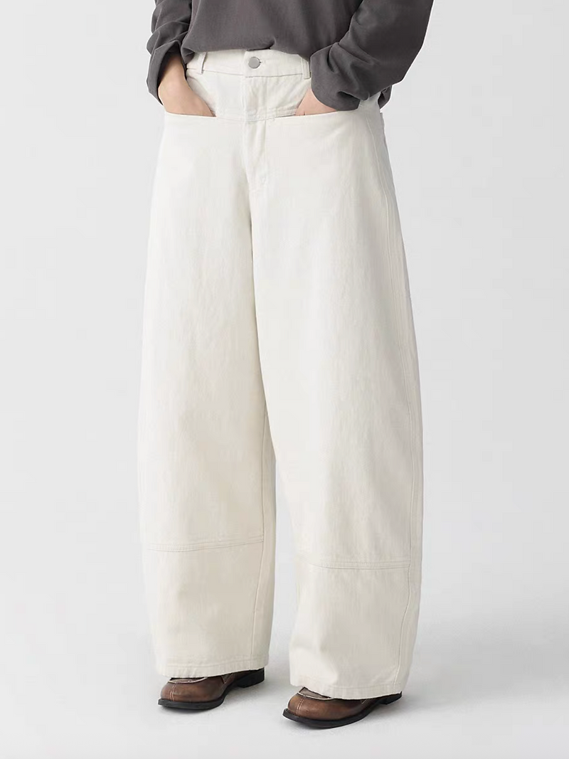Contour back elasticated cotton denim straight pants 7