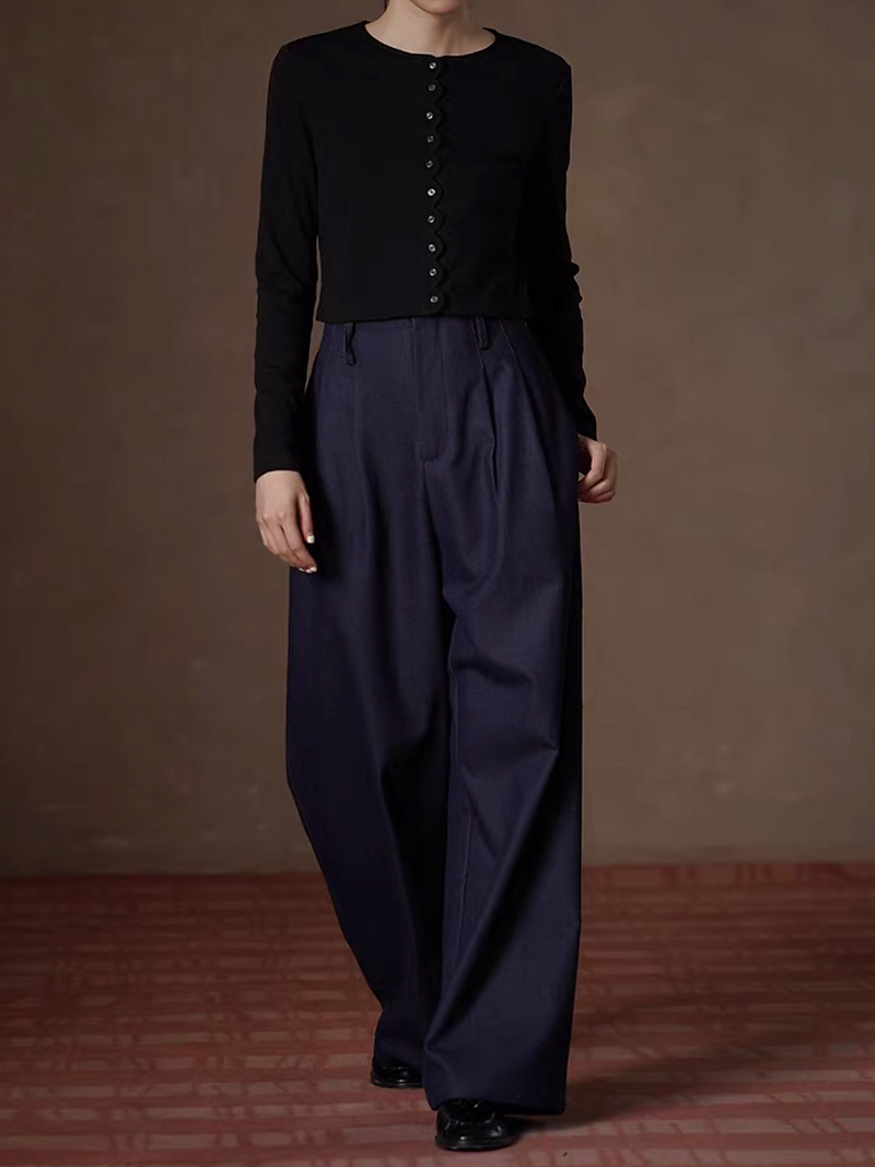 High waisted back elasticated tencel denim pleated straight pants 2