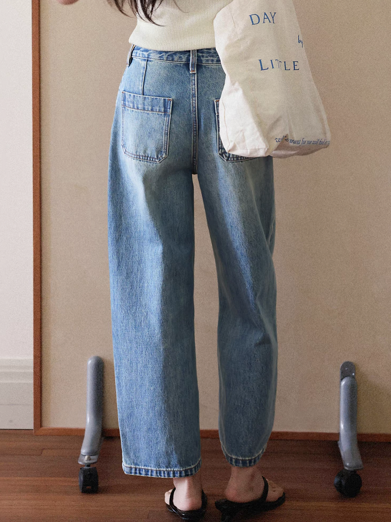 High waisted acid washed taper retro blue jeans 4
