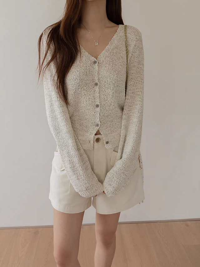 Cotton acrylic knitted detailed buttoned mixed color cardigan 11